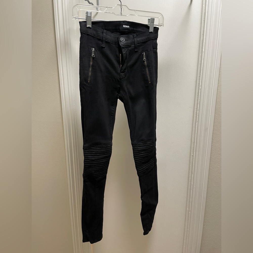 Unique Hudson Jeans coated moto jeans